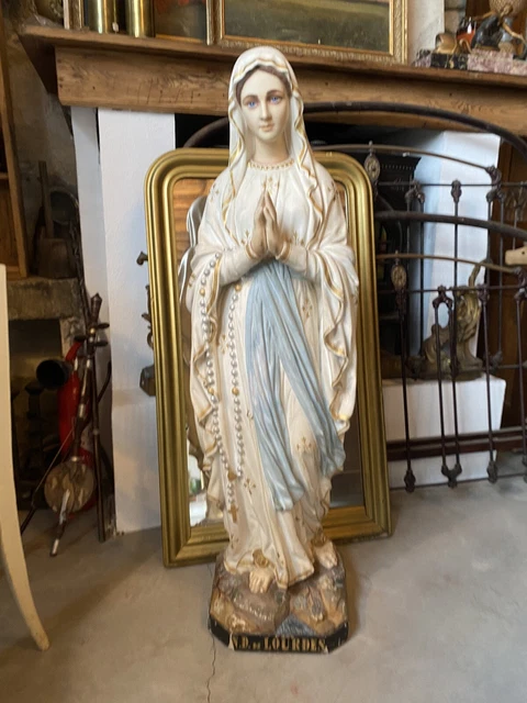 Ancienne Statue Notre Dame De Lourdes PENE&FILS, Plâtre Peint, 31 Cm