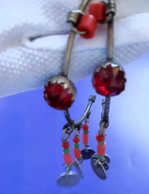 Vintage Antique berber silver earrings with onyx coral beads old silver coins et
