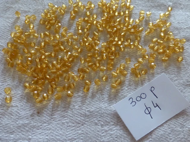 lot de 300 Perles facettes en  Cristal de bohème jaune topaze 4 mm
