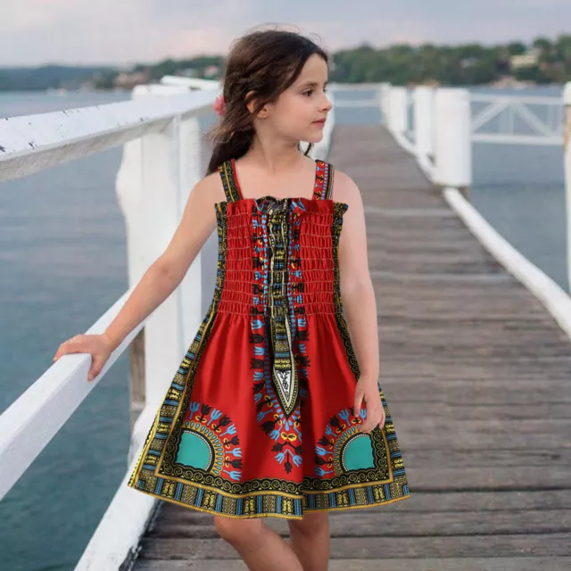 African Dashiki Dress Toddler Kids Baby Girls Traditional Style Sleeveless Dress 4