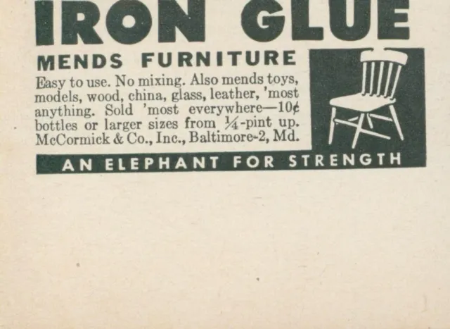 1944 Iron Glue Mends Furniture Elephant For Strength Chair Vintage Print Ad L23