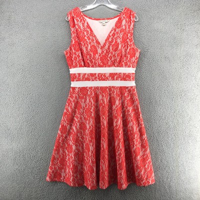 AA Studio AA Womens Sleeveless Lace Dress Size 12 Coral White Fit & Flare
