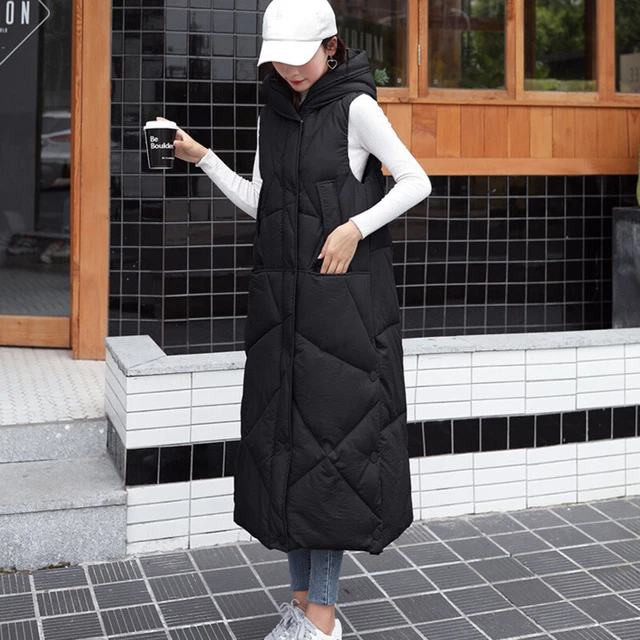 DONNA LUNGO GILET senza Maniche Cappotti Top con Cappuccio Imbottito Trapuntato EUR 72 16 PicClick IT