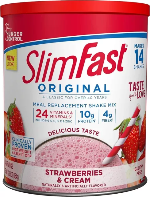 Slim Fast Original, mezcla de batido sustitutivo de comida, fresas y crema,...