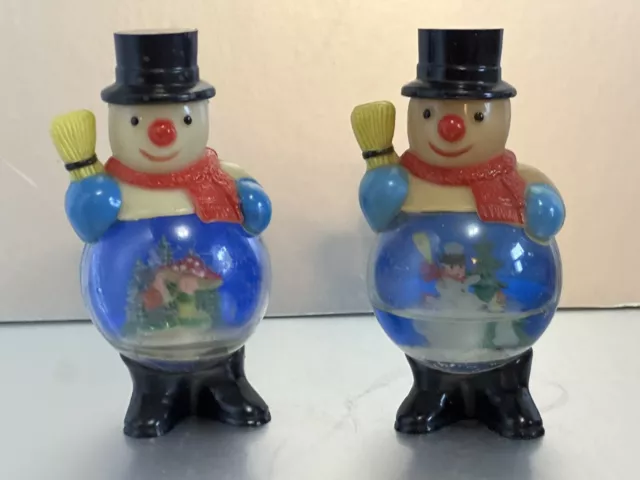 AS IS - 2 Vintage Plastic Hong Kong Christmas Snow Globe Santa Snowman VTG