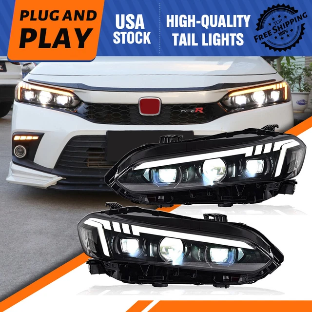 LED HEADLIGHTS FOR 11th Gen Honda Civic 20222024 DRL White/Sequential