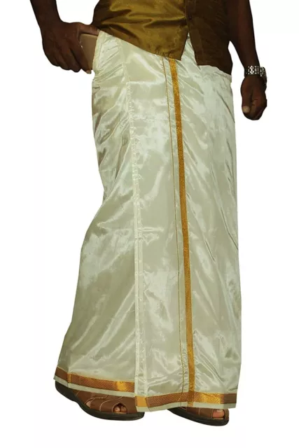 PRAKASAM COTTON Mens Double Layers Art Silk Welcro pocket Dhoti SIZE 34