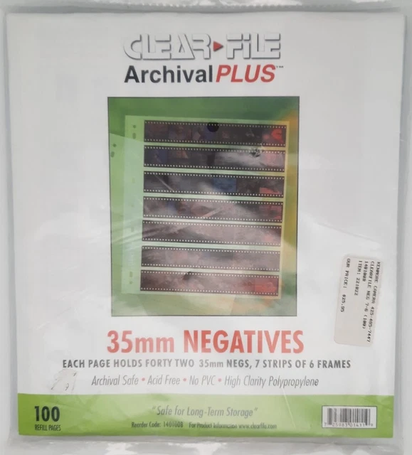 Archivo transparente ~ páginas negativas de 35 mm, 100 soportes de película PK - NUEVO