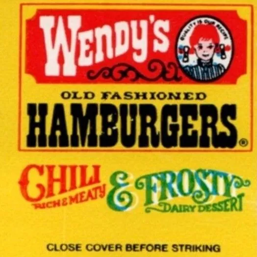 Wendys Hamburgers Chili Frosty Fast Food Restaurant Matchbook Cover MBC1C