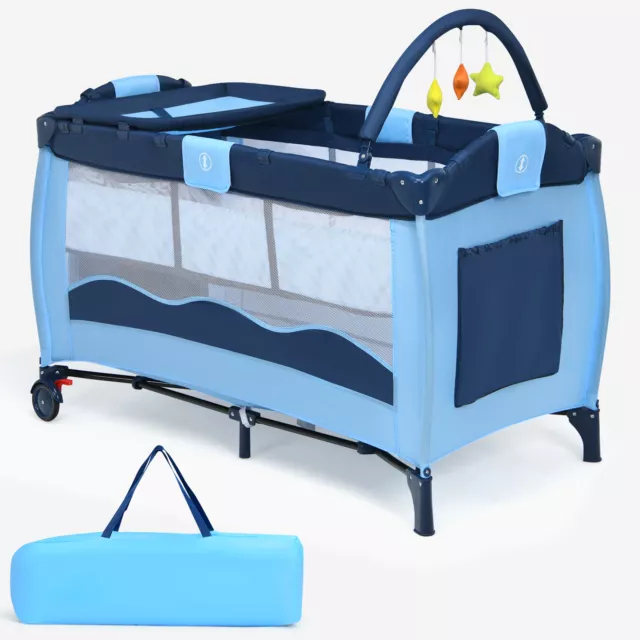 Reisebett Babybett Kinderbett Laufstall rollbar + Spielbogen & Wickelauflage