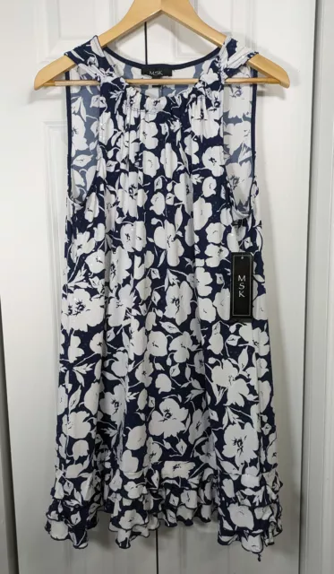 MSK NWT Women's Size LP Large Petite Dress Navy White Knee Length