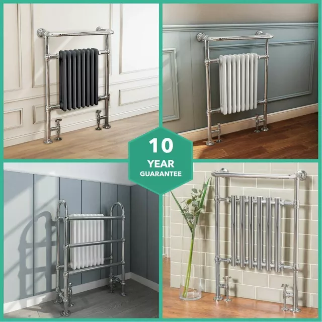 Traditional Radiator Victorian Heated Bathroom Chrome White Grey Towel Rail