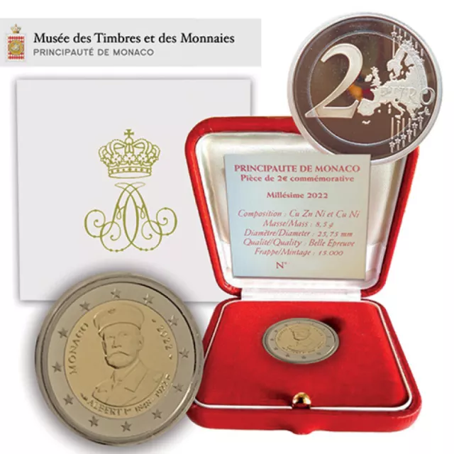 MONACO BE 2022 commémorative 2 euros PRINCE ALBERT DE MONACO RARE