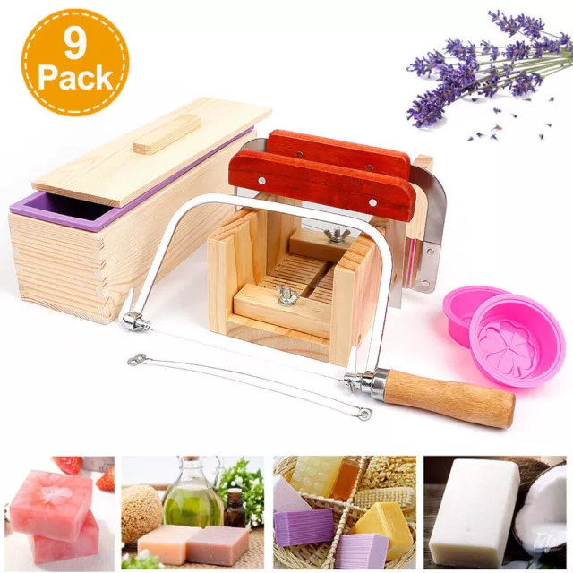 9Pcs Wooden Soap Making Tool Kit Loaf Soap Mould Adjustable Soap Cutter Slicer