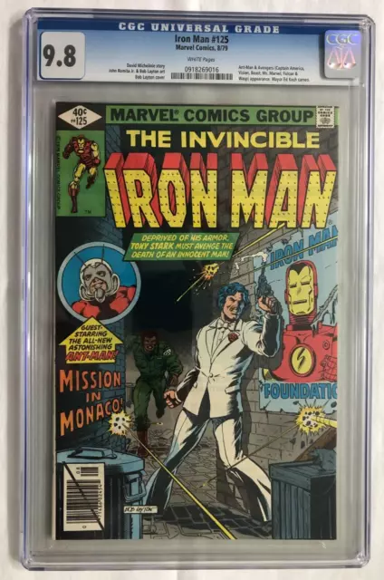 CGC NM/MT 9.8 Invincible Iron Man #125 White Pages; Ant-Man Cover & Avengers App