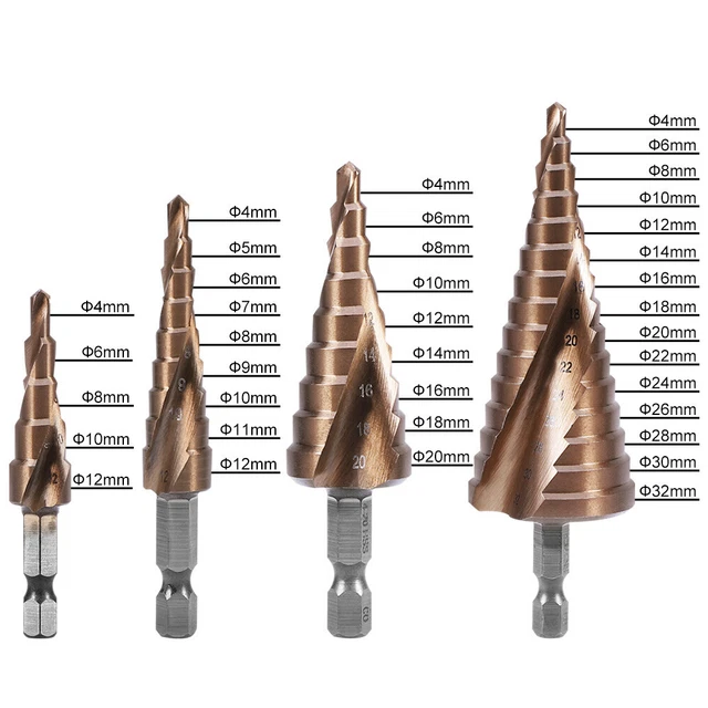 M35 Cobalt Step Drill Bit 4-12/4-20/4-32mm Groove Spiral hex Shank For Hole Open