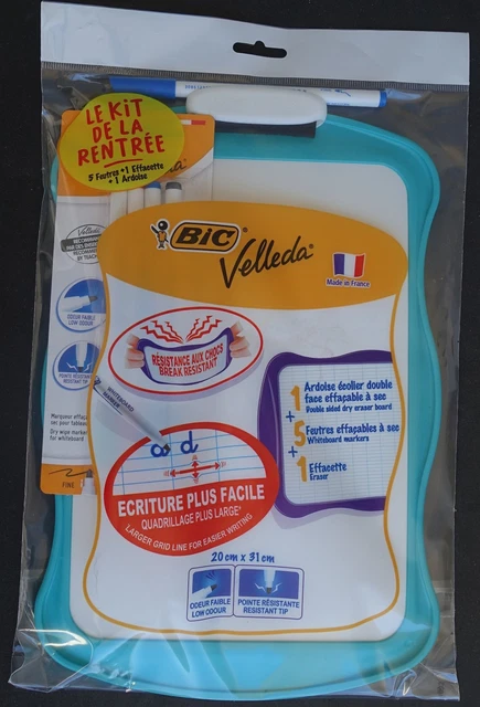 Kit Ardoise BIC Velleda - Double Face Blanc/Lignes - 8 Feutres Effaçables + Effacette - 21x31 Cm - Rentrée