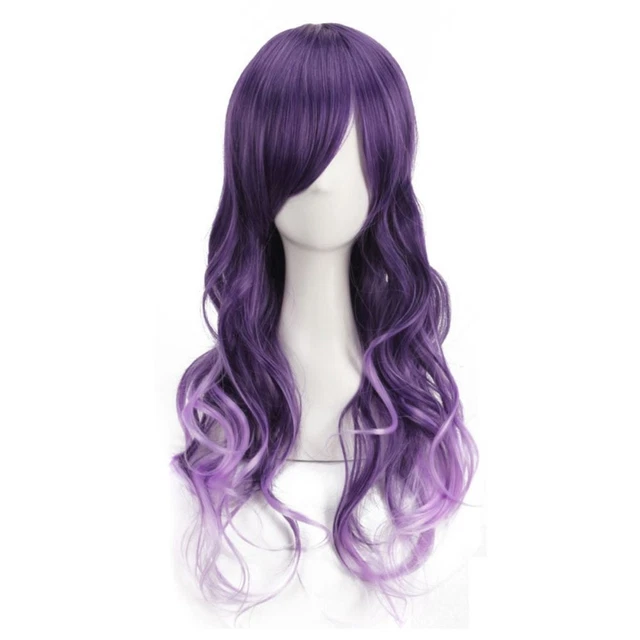 Ombre Long Wavy Wigs Rainbow Synthetic Wig Halloween Colored Wig  Women