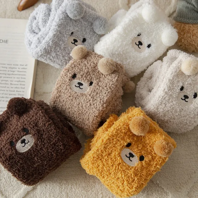 Chaussettes 3D ours mignonnes animaux peluche douce hiver chaud sol de la maison