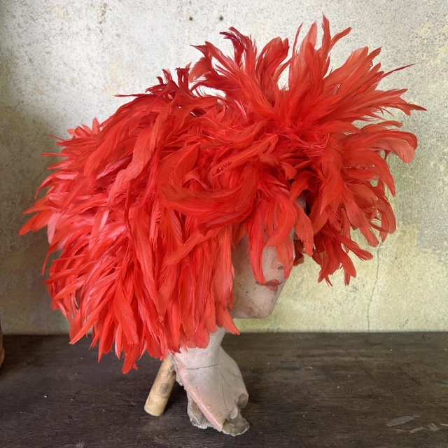 Vintage 1960s Red Boa Feather Plume Headpiece Hat Wig Voluptuous Vintage 1960s Red Boa Feather Plume Headpiece Hat Wig Voluptuous
