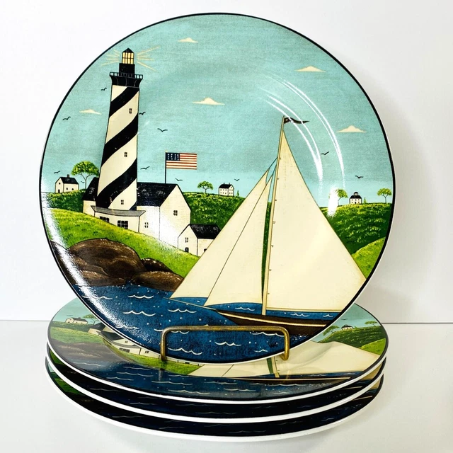 Set of 4 Sakura Coastal Breeze Plates 8" Sailboat Lighthouse 1998 Warren Kimble