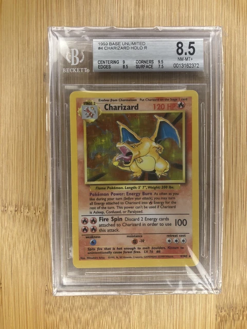BGS 8.5  (PSA 9) - 1999 Base Set WOTC Charizard Holo 4/102 Pokemon Card