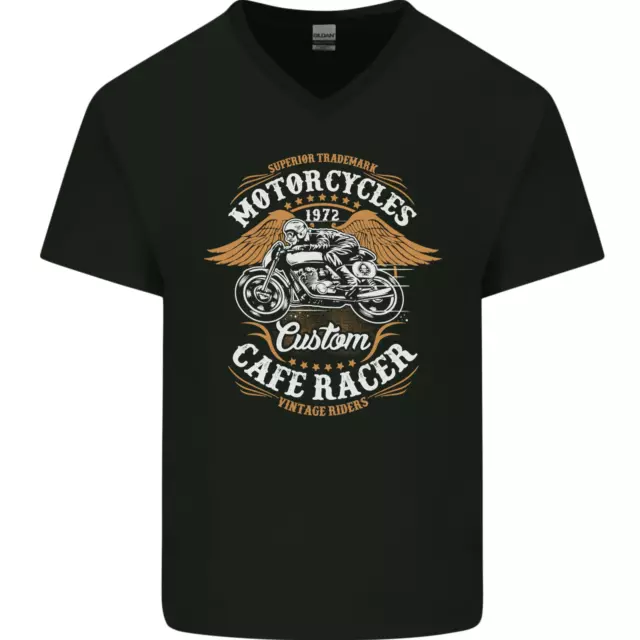 Biker Custom Cafe Racer Motorcycle Mens V-Neck Cotton T-Shirt