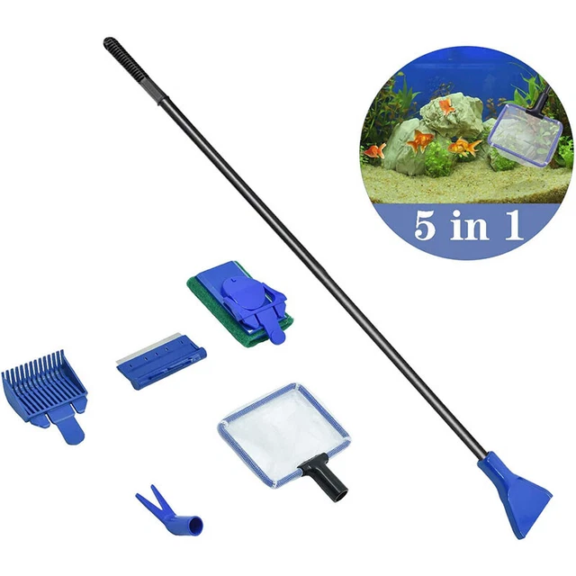 5 in1 Aquarium Cleaning Kit Tool Fish Tank Gravel Cleaner Glass Brush Fishnet