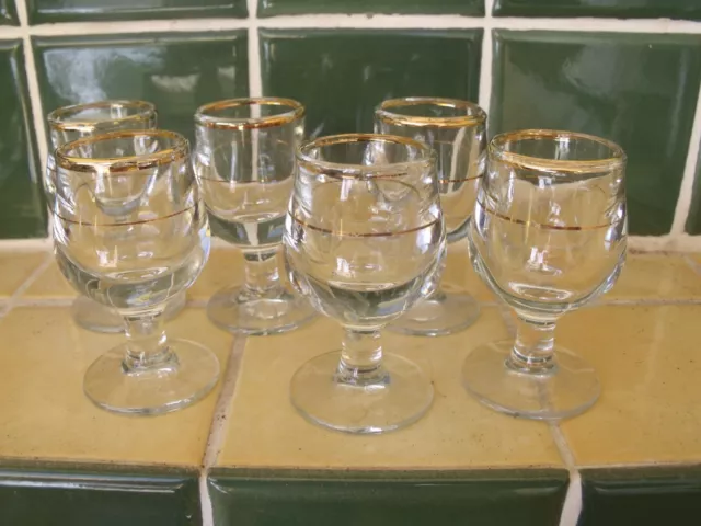 6 Anciens Petits  Verres  A Liqueur Bistrot Fond Epais