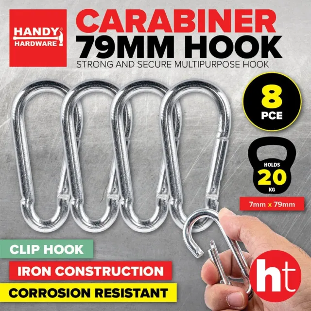 Handy Hardware [8PCE] Carabiner Hook Heavy Duty Durable Multipurpose 79mm