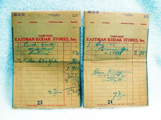 Recibos Eastman Kodak Stores, Inc (2) | 1939 | 2 piezas | texto | par / $15.90 |