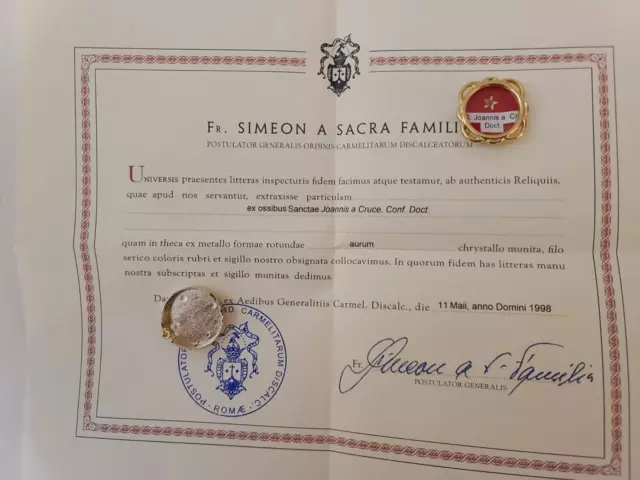 Reliquary Relic 1st class Joannis a cruce with document