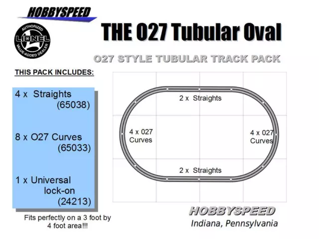 LIONEL 027 GAUGE OVAL TUBULAR PACK LAYOUT design lockon 3 RAIL STEEL TRACK NEW