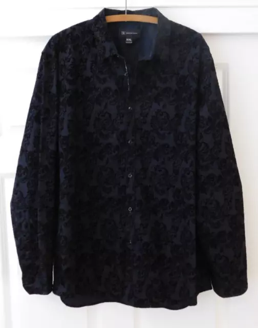 INC Mens Black Dress Shirt XXL Flocked Velvety Longsleeve Button Down NWOT 2XL