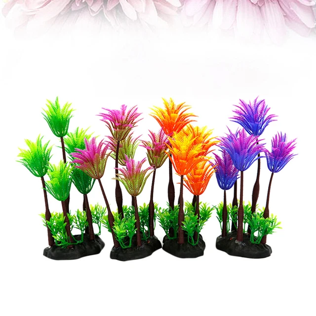 4 piezas coloridas planta acuática acuario plástico hierba ornamento acuario