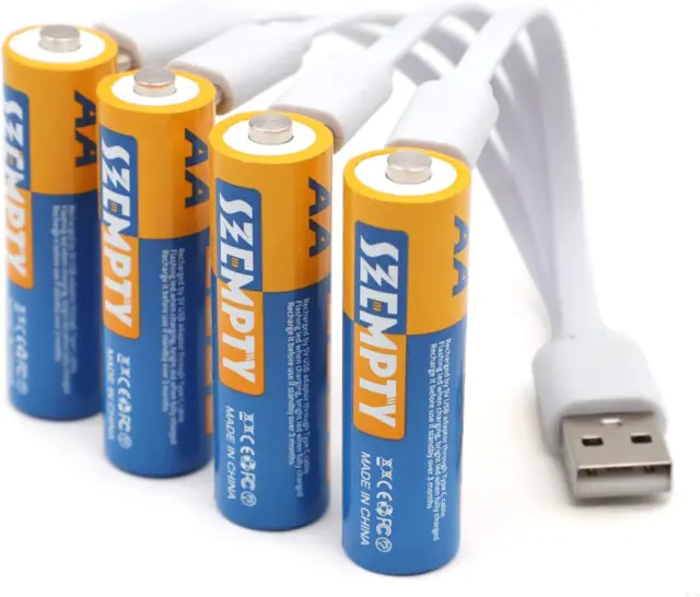 SZEMPTY - Batterie Ricaricabili Al Litio AA, 1,5 V, Ricarica Tramite USB, Ricari