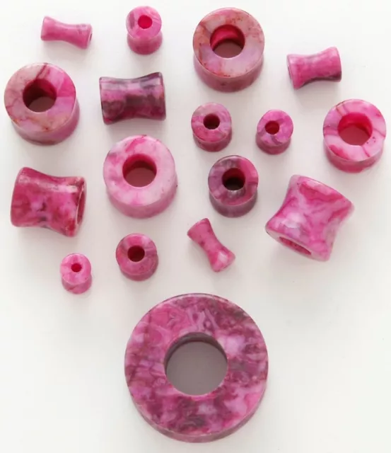 1 Pair 2g Organic Fuschia Agate Stone Tunnels Plug Eyelet Two Gauge Ear 6mm Pink