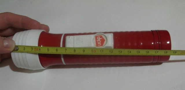 Rare Vintage UCAR flashlight 18.5 cm long White/Red Plastic Torch NOT WORKING
