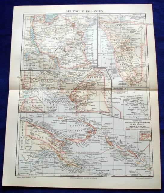 DEUTSCHE KOLONIEN Landkarte um 1898 DOA Togo Papua Sansibar Salomonen Kamerun m5