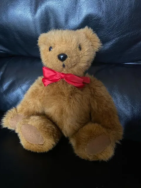 Handmade Brown Teddy Bear - Red Bow - Moveable Joints