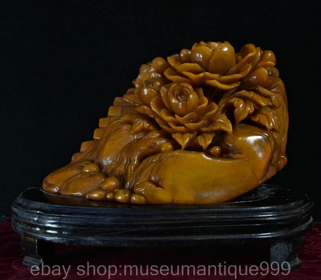 10.6" Chinese Natural Tianhuang Shoushan stone Carving Flower “花开富贵” Statue