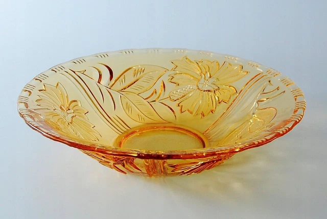 Plato De Cristal Antiguo Miel Con Flores
