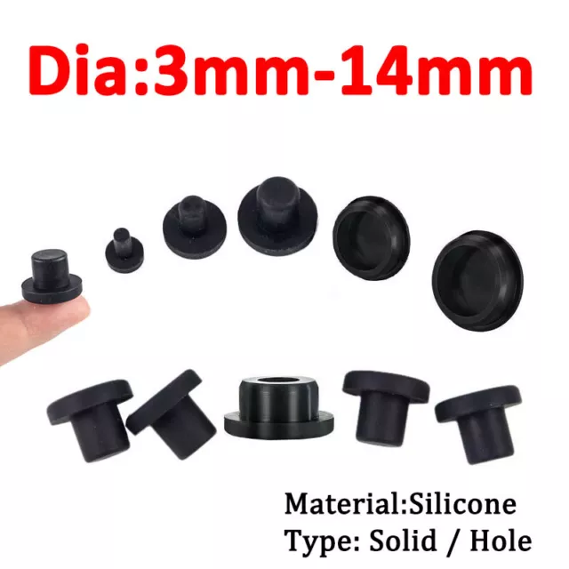 Round Silicone Rubber Hole Plug End Cap Rubber Blanking Seal 3mm - 14mm Black