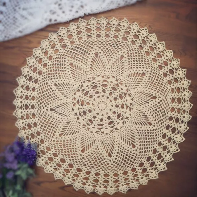 Vintage Hand Crochet Cotton Lace Doily Round Table Cloth Topper Cover Mats 60cm