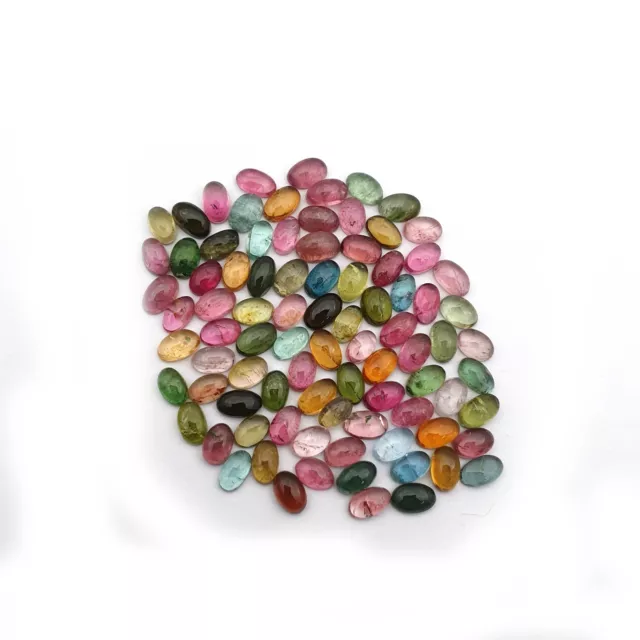 Natural Multi Tourmaline Oval Cabochon Loose Gemstone Lot 73 Pcs 3*5 MM 20 CT