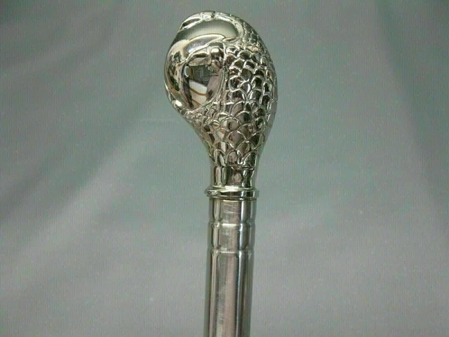 Canne De Marche Luxe En Inox Argent - Poignée Laiton - Fabriquée Main (Inde) - Cadeau Homme