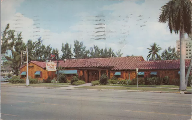 Miami, FL: Red Coach Grill, Vtg 1955 Florida Beach Restaurant Postcard