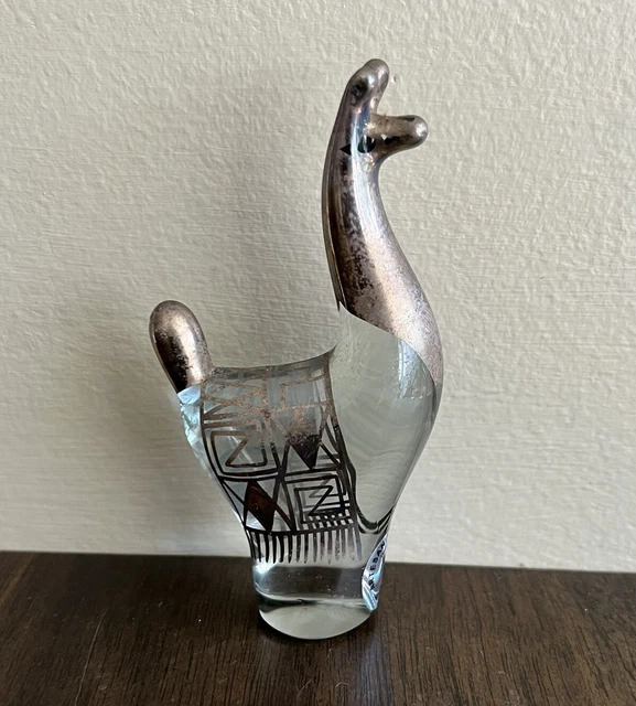 NWT Vintage Artesania Bellido Silver Plate 999 Art Glass Llama Figurine 4.25"