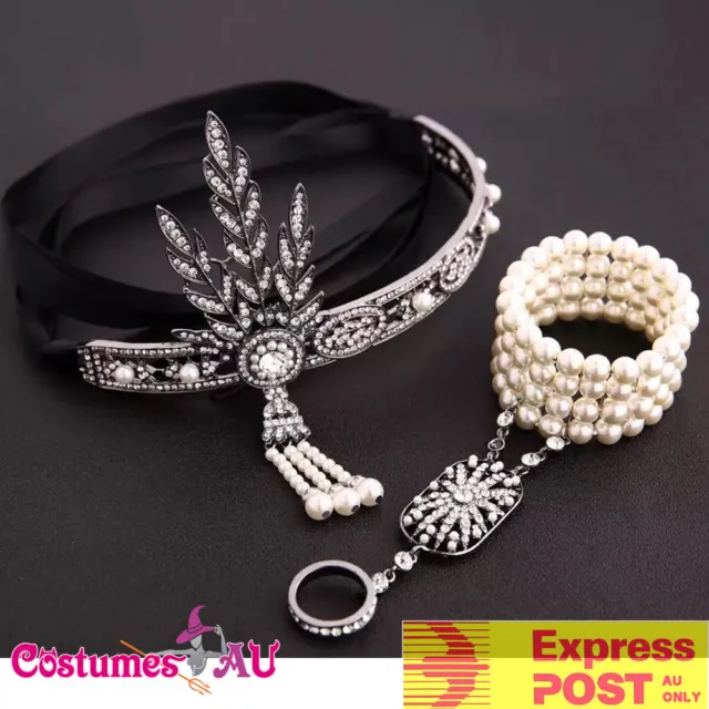 20s Headband Bracelet Ring Set 1920s Vintage Bridal Gatsby Costume Accessory