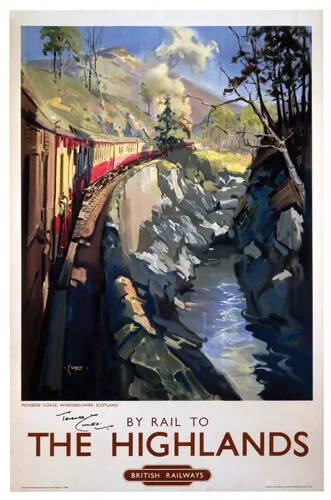 Vintage By Rail to the Highlands Art Railway Travel Poster Print A1/A2/A3/A4